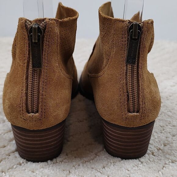 Jessica Simpson Dacia Tan Suede Leather Ankle Boots Perforated Upper Size 7.5 - Picture 4 of 9